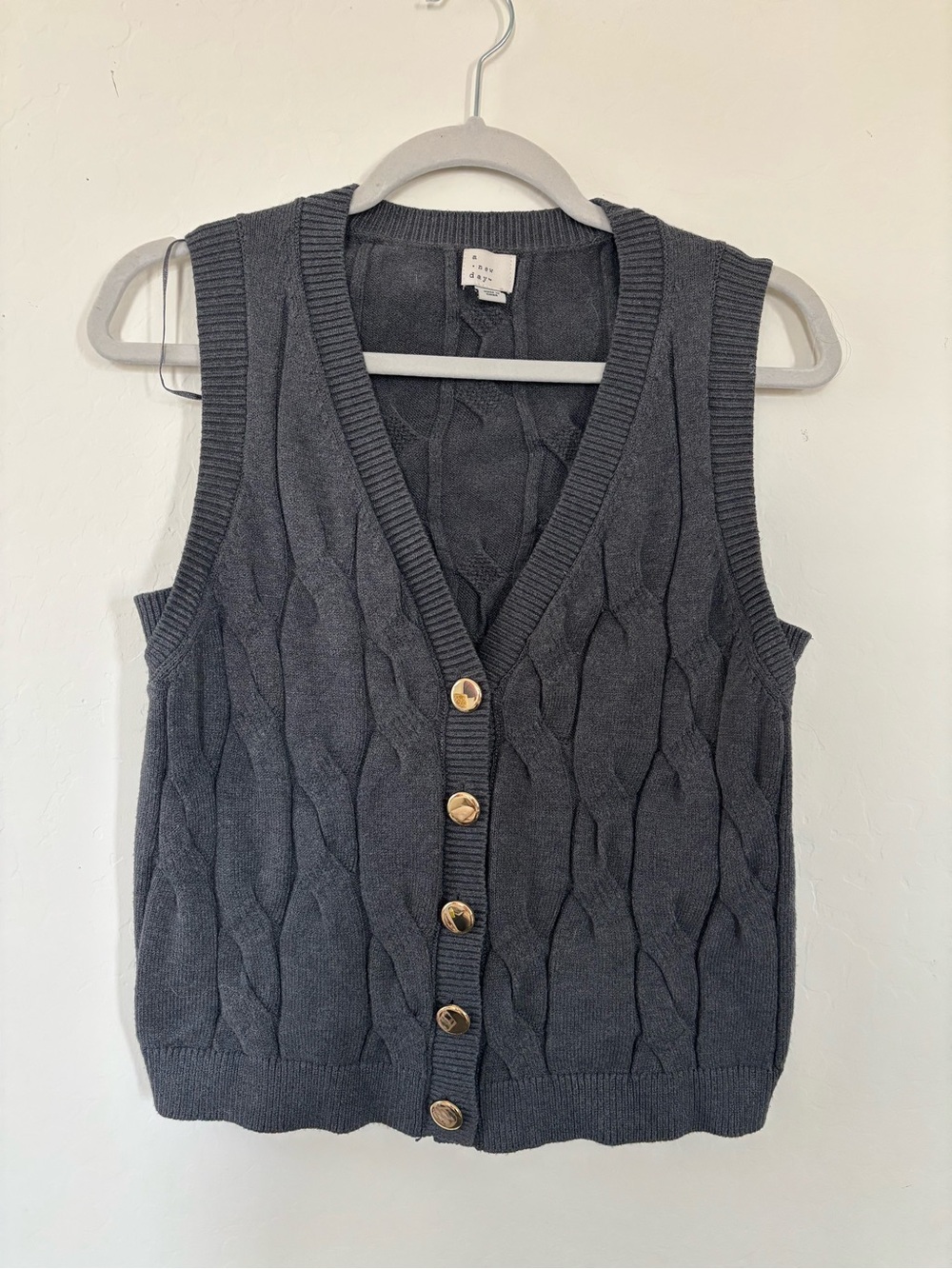A New Day Charcoal Cable Knit Button Front Sweater Vest